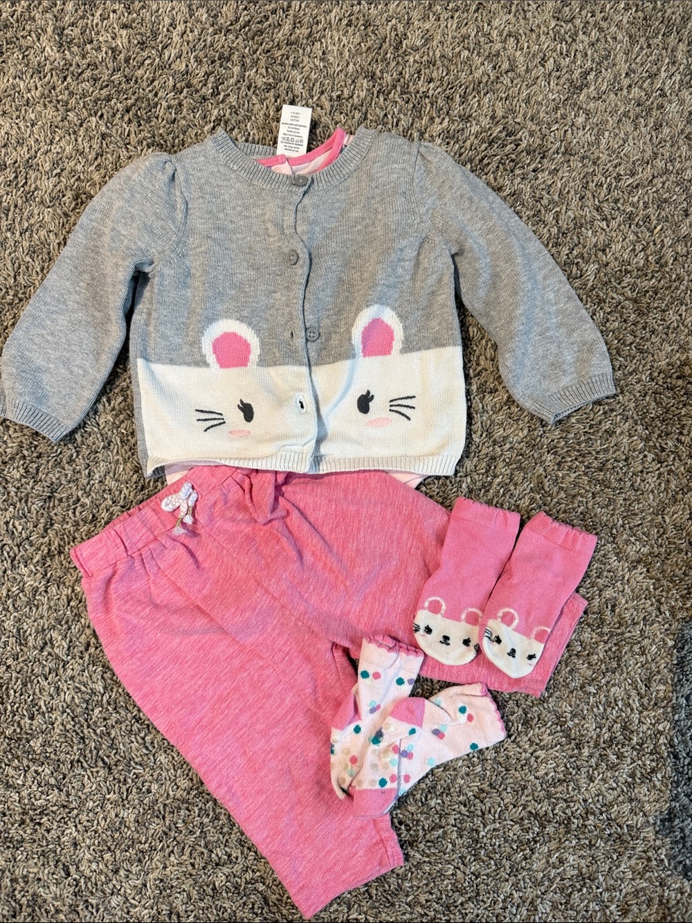 Gymboree Gray & Pink Mouse Knit Cardigan Set